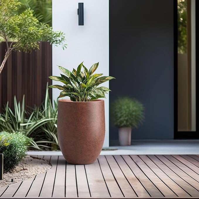 Kante 21.7 Inch Tall Concrete Planter, Large Indoor Outdoor Plant Pot with Drainage, Smooth Rusty Finish with Painted Interior, Ideal for Porch, Home, Garden, Patio