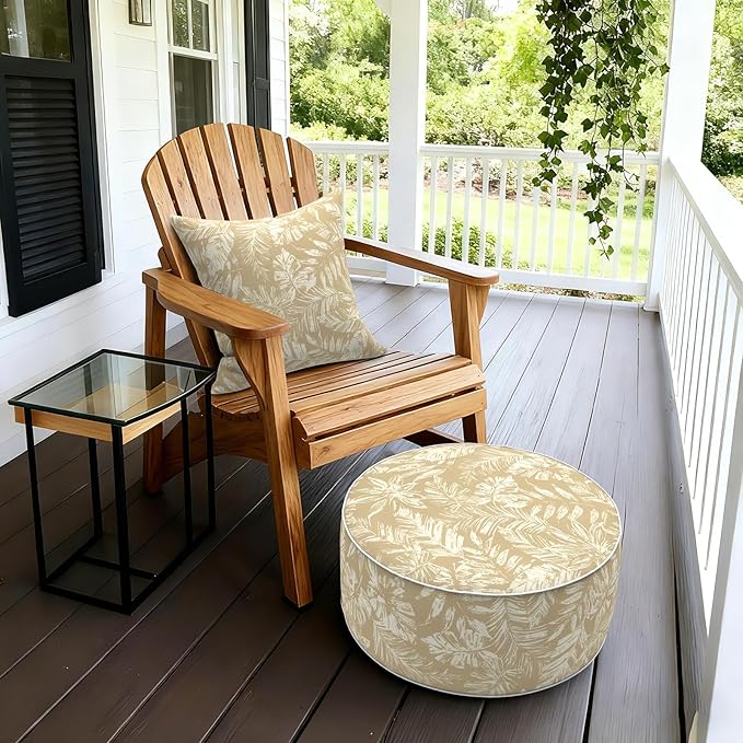 LVTXIII Inflatable Stool Ottoman Footrest with Handle, Decorative Fade-Resistant Foot Stool, Indoor or Outdoor Pouf for Home Garden and Camping Use, 21x21x9, Tropical Leaf Oat