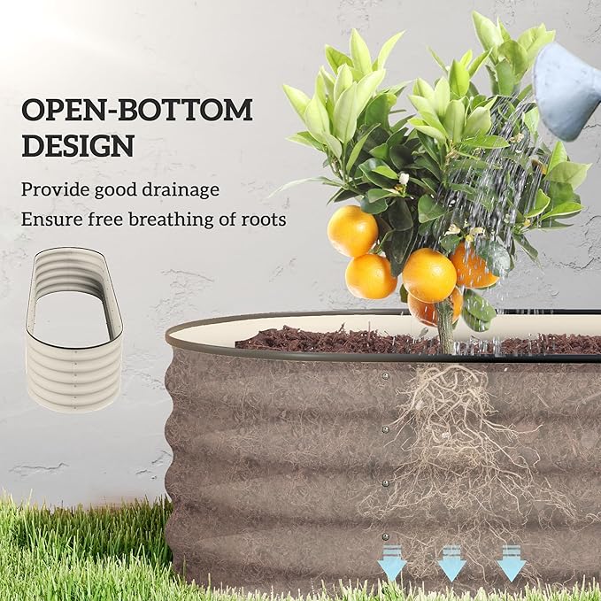 Outsunny 6.5' x 2' x 1.4' Galvanized Raised Garden Bed Kit, Outdoor Metal Elevated Planter Box with Safety Edging, Easy DIY Stock Tank for Growing Flowers, Herbs & Vegetables, Cream