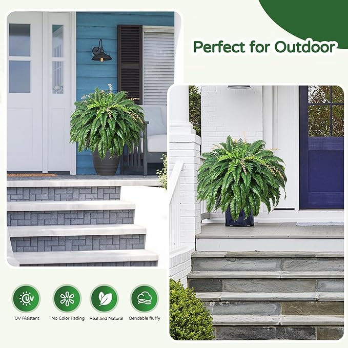128 Leaves Fake Ferns, Large Artificial Boston Fern, Faux Fern Plants for Home, Office, Garden Indoor Outdoor Decoration(49 inch,1pack)
