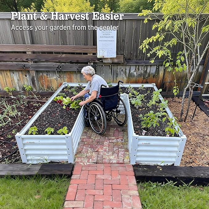 A ANLEOLIFE Set of 16, 18 Inch Tall Galvanized Raised Garden Beds Kit, Rectangular,U-Shaped & L Shaped Metal Planters – Ideal for Backyard Structured Garden Layouts, Antique White