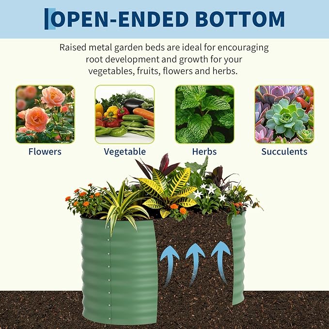 Garvee 2 Pack Galvanized Raised Garden Beds - 4x2x2ft Planter Box for Vegetables, Flowers, Rust-Resistant Garden Box, Easy Assembly Raised Beds, Durable Planters for Outdoor Plants, Green