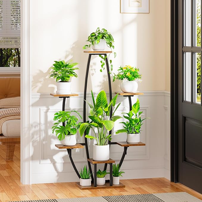 JUSTOGO Plant Stand Indoor with Grow Lights - 7 Tiered Large Plant Shelf Indoor, 47" Corner Plant Stands for Indoor Plants Multiple, Metal Plant Rack Flower Holder Display for Living Room, Home Decor