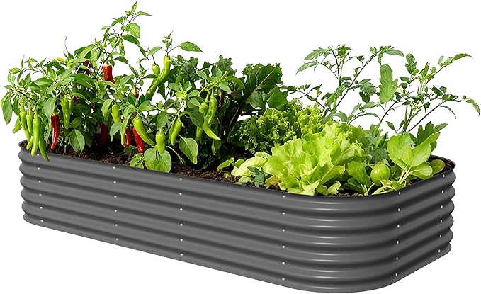 Vego garden Raised Garden Bed Kit, 17" Tall 10 in 1 Jumbo Modular Raised Garden Beds, Metal Planter Box for Vegetables, Flowers, Herbs, Modern Gray
