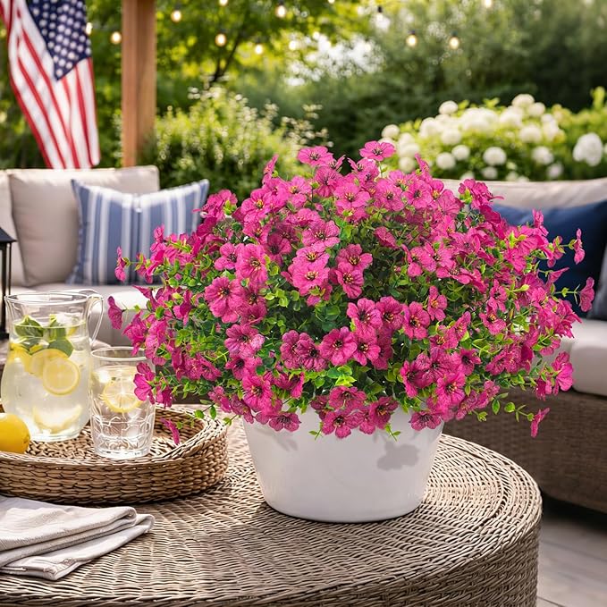 20 Bundles Artificial Flowers for Outdoors, UV Resistant Fake Plants Flowers Greenery Shrubs Plants for Decoration Outside Plants Hanging Planter Home Garden Decor (Rose Red)