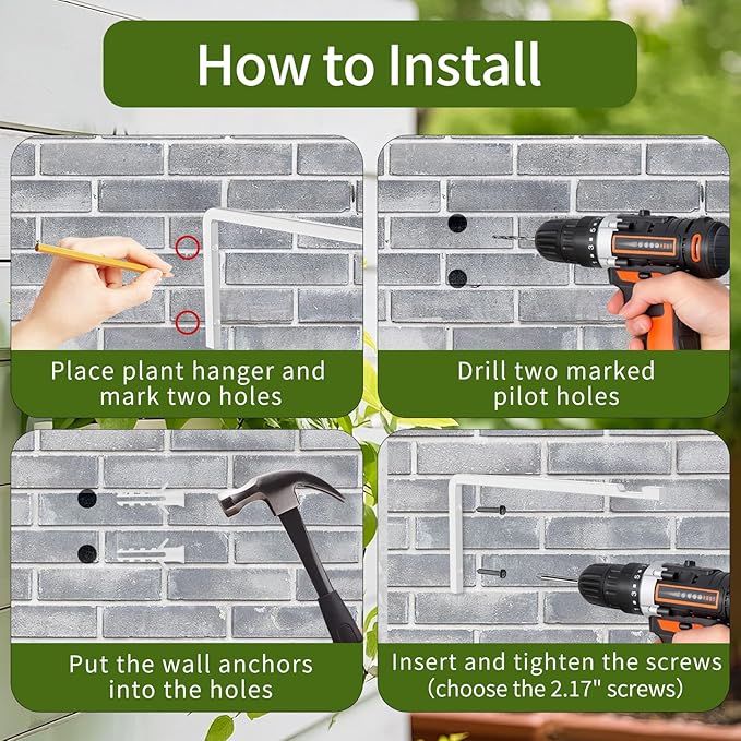 Plant Hangers Outdoor Indoor, 4 Pack 8" Plant Hooks for Hanging Bird Feeder Flower Basket Wind Chime Solar Lantern, Wall-Mounted Decorative Hook, Heavy Duty Rust-proof Steel Bracket for Hanging Plants
