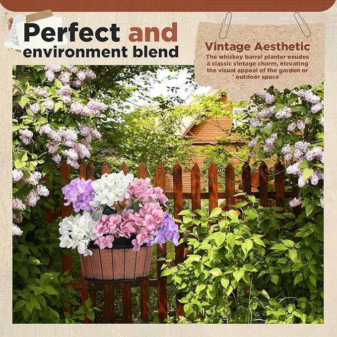 Layhit 6 Pcs Wall Hanging Planters Outdoor Pot Planter Wine Barrel Planter Distressed Oak Thickened Plastic Water Storage Flower Pots for Flower Indoor Outdoor(13.78 Inches,Brown)