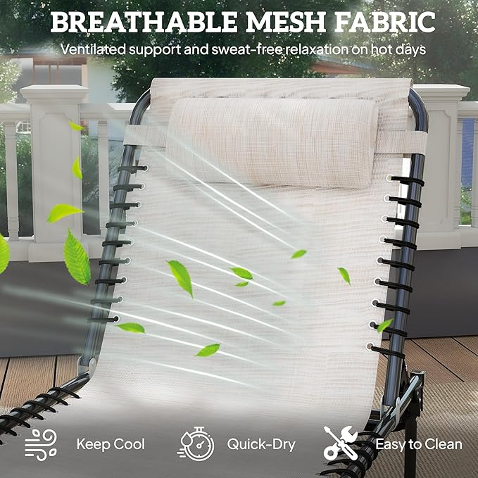Outsunny Folding Chaise Lounge Chair, Patio Sun Tanning Chair, Outdoor Chaise Lounger with 4-Position Reclining Back, Breathable Mesh Seat for Beach, Poolside, Yard, Cream White