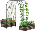 DoCred 3 in 1 Raised Garden Bed with 87in Tall Arch Trellis for Climbing Plants, Galvanized Planter Garden Box Outdoor for Gardening, Climbing Vegetables, Flower