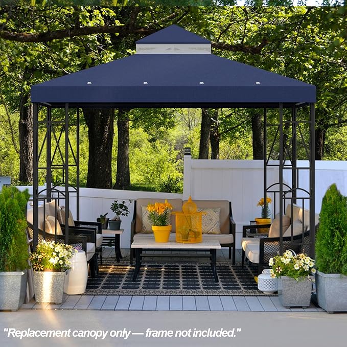 10x10 Canopy Replacement Top Double Tiered Gazebo Cover for Yard, Patio & Garden Durable Sunshade Replacement (Navy Blue)