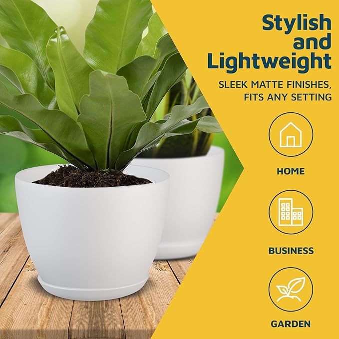 Lifemaster Eco Friendly Plant Pot Set - 10-Pack Home Decor Flower Indoor and Outdoor Plastic Pots with Drainage Holes, Assorted Sizes (7", 6.6", 6", 5.3", 4.8") - Stackable Garden Versatile Planters