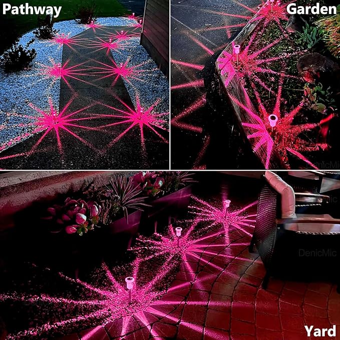 DenicMic Solar Lights Outdoor 10 Pack Waterproof Pink LED Stainless Steel Stake Outside Lights for Yard Pathway Garden Driveway Walkway Landscape Path Lighting Mothers Day Gifts for Mom