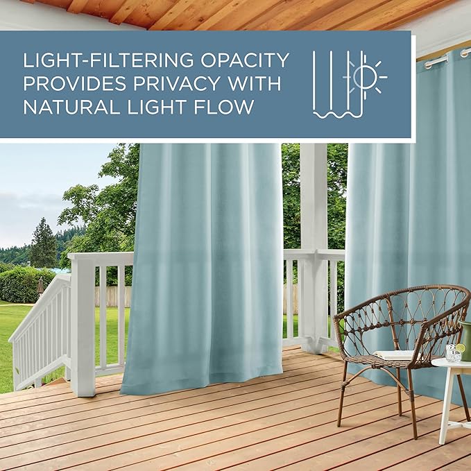 Town & Country Basics Cabana Solid Heavyweight Indoor Outdoor Curtains, Light Filtering Opacity with Grommet Top, Water Repellent, 2-Pack Set, 54"x120", Blue