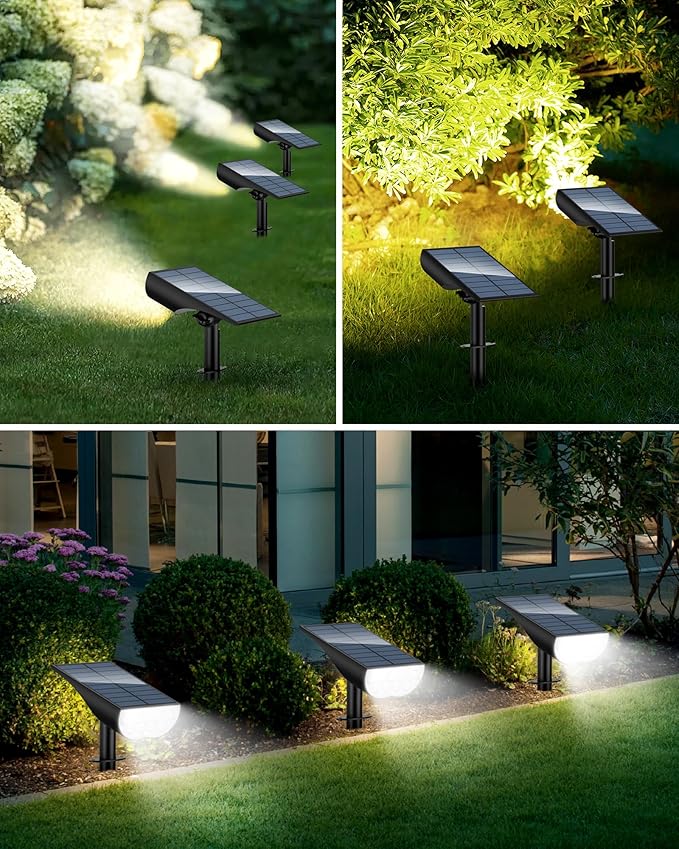 BAXIA TECHNOLOGY Solar Spot Lights Outdoor Waterproof, 3 Lighting Modes Solar Spotlights, Dusk to Dawn Spot Light for Yard Pathway Landscape Driveway, Warm White, 6 Pack