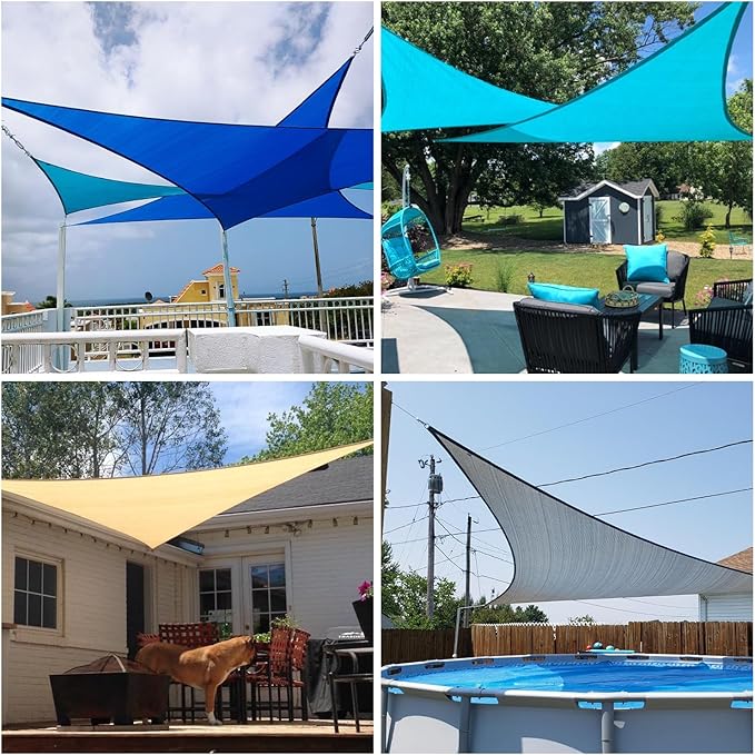 Patio Paradise 9' x 9' x 8'10" Sun Shade Sail Triangle Canopy, Permeable Shade Cloth Fabric Sunlight Block Patio Cover HDPE Deck Awning for Outdoor Backyard Pergolas Roof Shading, Sand