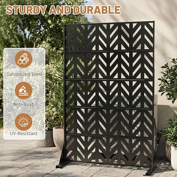 VINGLI Privacy Fence Panels, 72H’’ x 47W’’ Metal Privacy Screen Freestanding, Decorative Privacy Panels for Patio Garden Pool, Outdoor & Indoor (Arrowhead)