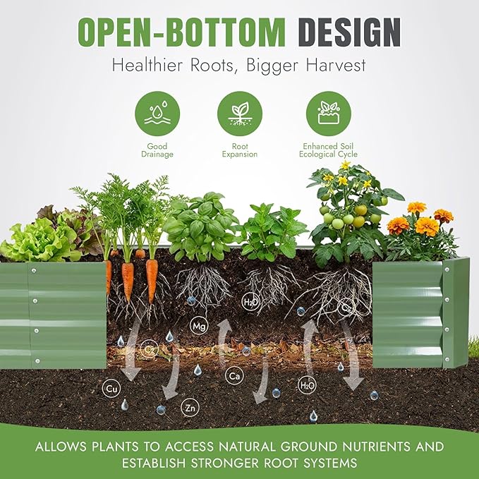 INNO STAGE 8×2×1ft Galvanized Raised Garden Bed Kit, Galvanized Planter Raised Garden Boxes Outdoor, Large Metal Raised Garden Beds for Vegetables, Flowers, Herbs, and Succulents, OliverGreen