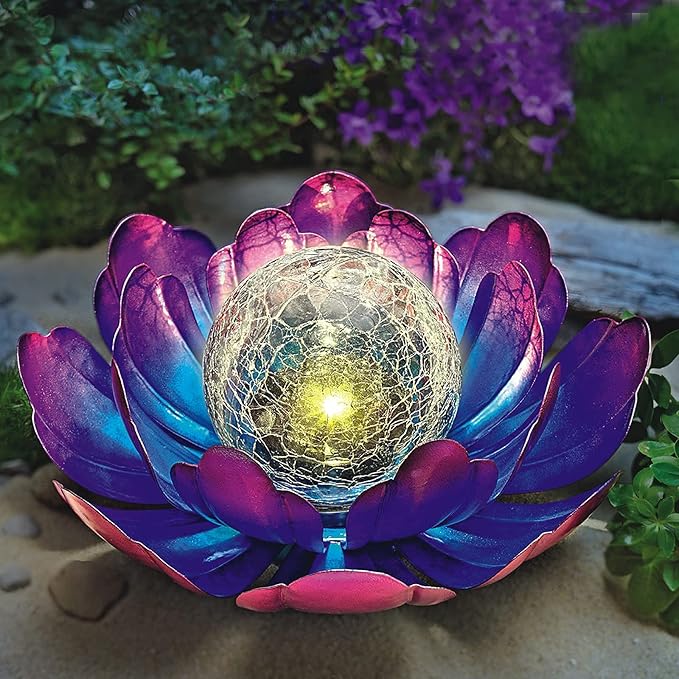WNP Solar Lotus Flower Light Outdoor Decorations,Solar Powered Outdoor Garden Decorative,Garden Decor Birthday Gift for Women Mom Grandma Decor Light,Waterproof Metal Lotus Yard Outside Decoration