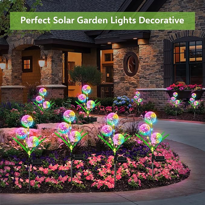 Solar Lights Outdoor Garden Decor: 2 Pack Upgraded Solar Dandelion Garden Light Decorative Landscape Lighting - Waterproof Outside Color Gift for Mothers Day Decoration for Yard Lawn Patio