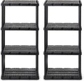 Gracious Living 2 Pack Light Duty Storage Shelves, Knect-A-Shelf 4-Shelf Ventilated Shelving Rack Organizer for Home, Garage, Basement & Laundry, Black