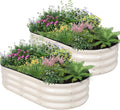 Galvanized Raised Garden Bed - 4×2×1ft (2 Packs) Planter Raised Beds for Gardening | Oval Metal Garden Planter Box with Safety Edging and Gloves for Vegetables Fruits and Flower (White)