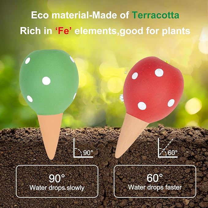 4-Pack Terracotta Self-Watering Spikes | Eco-Friendly Iron-Rich Clay Olla Irrigation System | Vacation Plant Sitter for Potted Flowers, Herbs, and Succulents