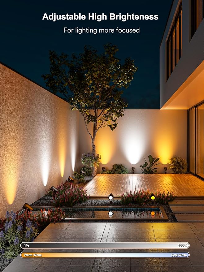 ANGELHALO Smart Landscape Spotlights, Low Voltage IP65 Waterproof Outdoor Spotlights Compatible with APP/Voice/Alexa Control, Color Changing Lights for Yard Garden Pathway Lawn, 6 Pack