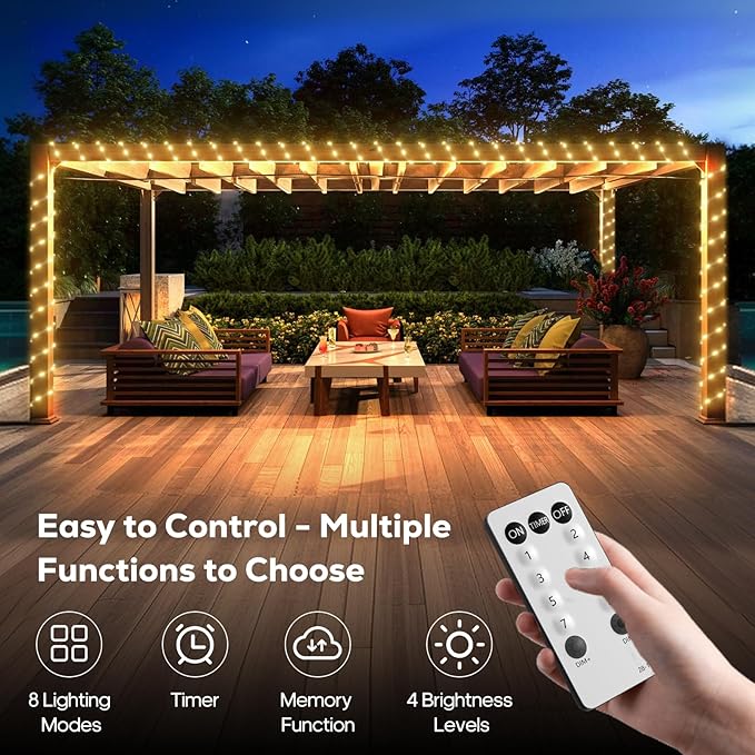 50FT 360 LED Waterproof Rope Lights Outside with Remote, 8 Modes and 4 Brightness Tube Lights for Christmas, Bedroom, Patio, Garden, Indoor Outdoor Decoration (Warm White)