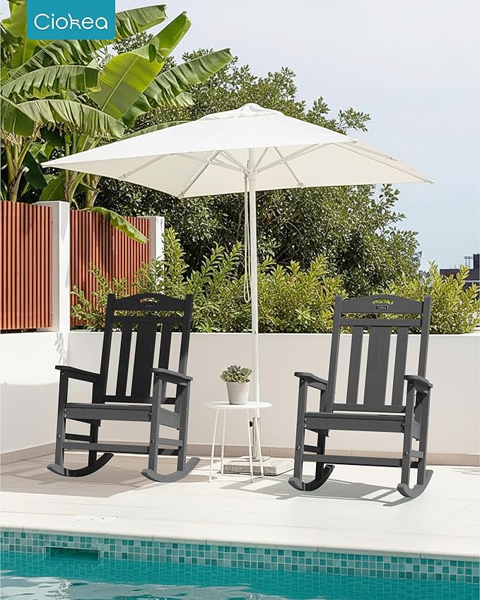 Ciokea Oversized Outdoor Rocking Chairs Set of 2, 380lbs Heavy-Duty Large Patio Rocker, High Back Cozy Porch Chairs, Weather Resistant Patio Rocking Chairs for Outside, Fire Pit, Deck, Dark Grey