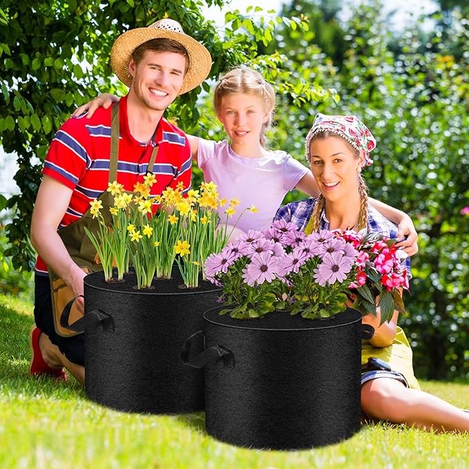 3 Pack 10 Gallon Grow Bags with Planting Holes, Planting Bags, Plant Grow Bags, Fabric Grow Bags, Heavy Duty Thickened Nonwoven Fabric Gardening Vegetable Growing Bags with 3/5/8 Planting Holes