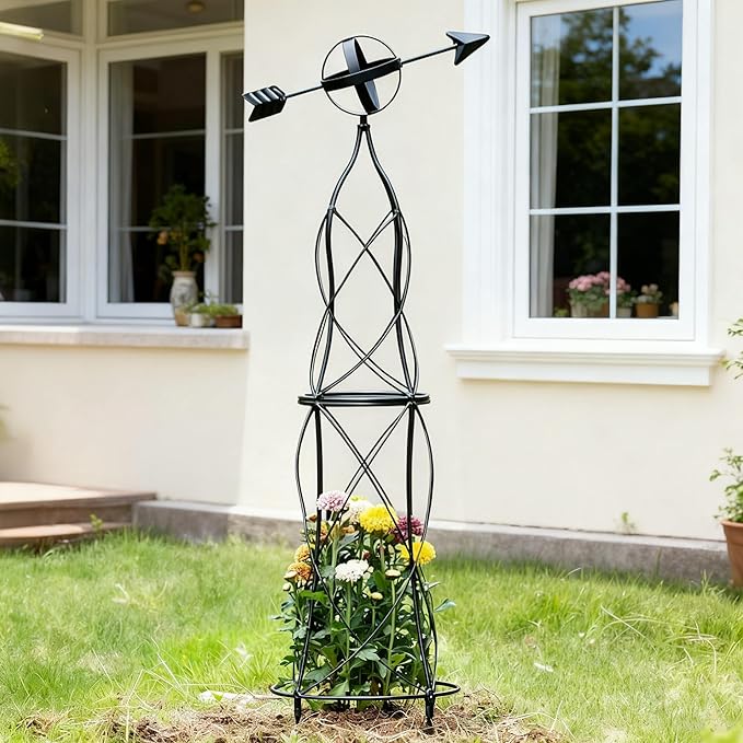 41-Inch Metal Obelisk Trellis – Elegant Garden Support for Climbing Plants, Perfect for Outdoor Rose Bushes and Tall Vines, Durable Metal Design with Arrow Top for Indoor and Outdoor Use