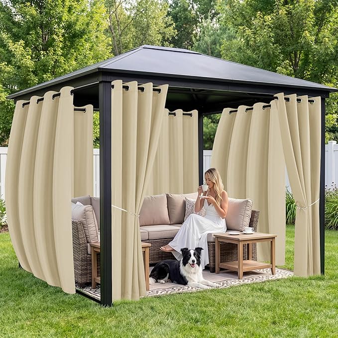 Outdoor Curtains for Patio Waterproof 6 Panels - Windproof, Privacy, Weatherproof Outside Drapes for Gazebo Pergola Porch, Grommet Top and Tab Bottom, 54x108 Inch, Cream