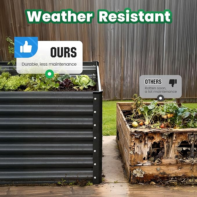 Quictent Galvanized Raised Garden Bed 4x3x2ft Tall Garden Bed Extra Height 22.4" Hold 24cft Soil Outdoor Heightened Planter Box for Deep Root Vegetables Herbs Tomato Cage Included, Dark Grey