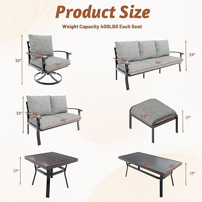 HOMREST Metal Outdoor Ottoman, 2-Piece Aluminum Footstool w/Removable Cushion, Multipurpose Footrest Stool Additional Seating, Set of 2 Outdoor Ottomans for Patio Deck (Grey)