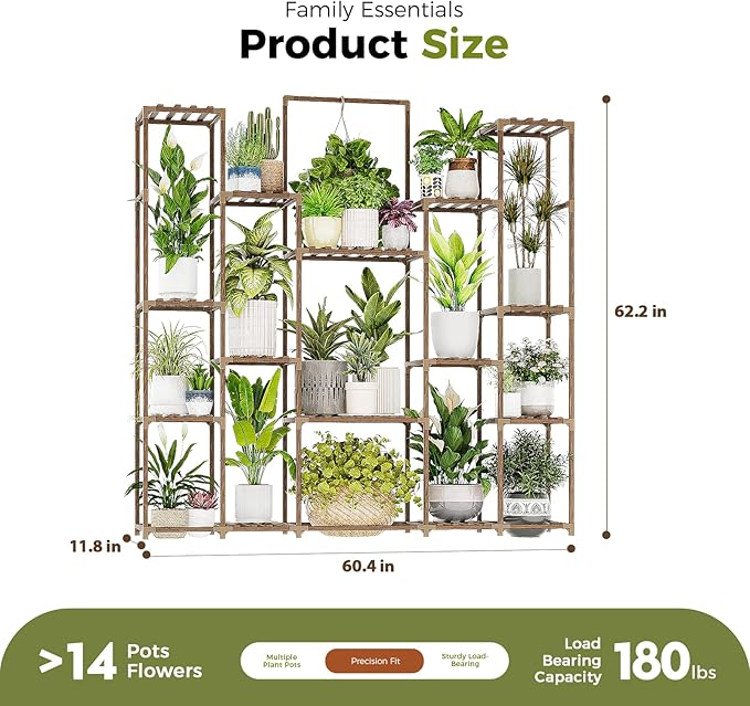 Bamworld Plant Shelf Indoor Hanging Plant Stand Outdoor Large Plant Shelves Tall Flower Holder wooden plant stand for Multiple Plants Plant Rack for Living Room Balcony Decor Garden Clearance Deals 17 Pots Plant Table