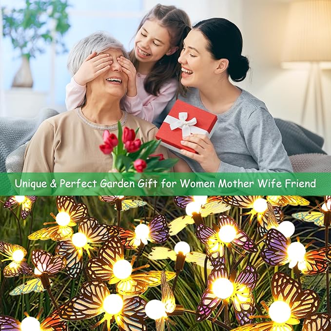 Solar Garden Butterfly Lights, 4 Pack 32 LED Solar Swaying Lights, Swaying in The Wind, Waterproof Firefly Light Outdoor Fairy Light for Garden Patio Yard Pathway Flower Bed Decoration