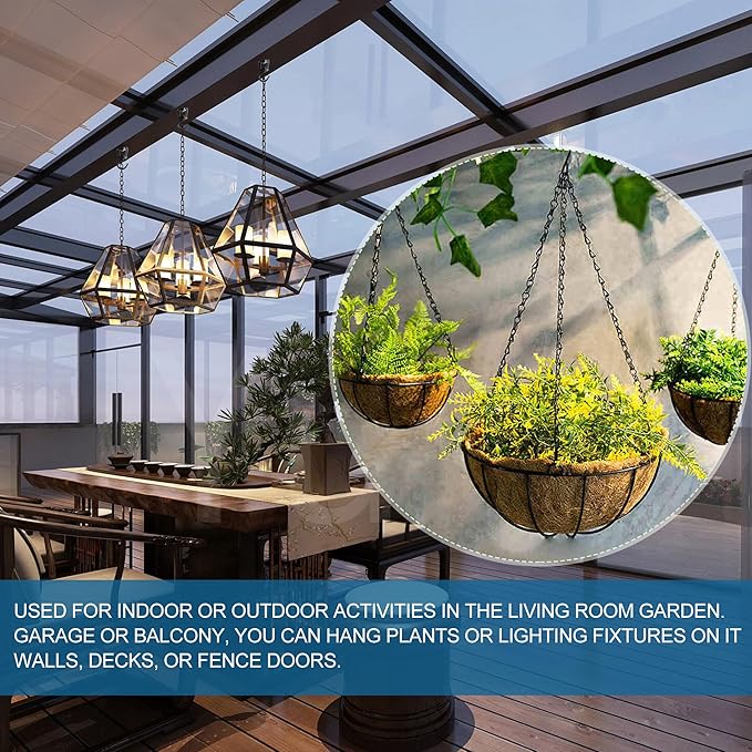 ONIKK Ceiling Hooks for Hanging Plants (6 PCS Black), Heavy Duty Metal Plant Hooks, Screw in Hooks for Hanging Birdfeeders, Lamps, Planters, Indoor Outdoor Wall Baskets Hooks up to 33 lbs