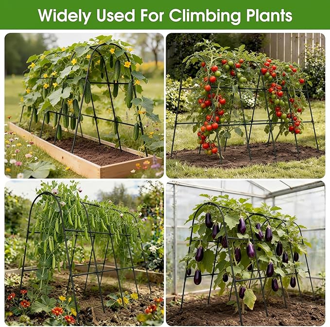 Cucumber Trellis for Raised Bed,U-Shape Garden Trellis for Climbing Plants Outdoor, Metal Arch Vegetables Trellis, Plant Support for Vine (Black, 63" Lx21.6 Wx47.2 H-Large)