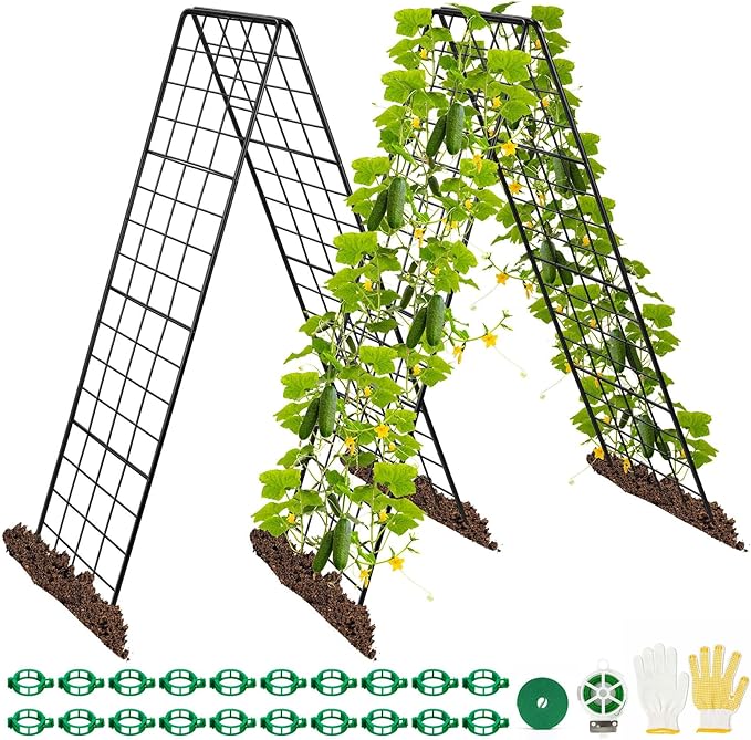 Heavy Duty 2 Pack 50"x17" Adjustable A-Frame Trellis for Climbing Plants Outdoor, Metal Rust-Proof Garden Trellis, Dense Grid Climbing Frame Trellis for Raised Beds, Cucumber, Tomatoes Outdoor