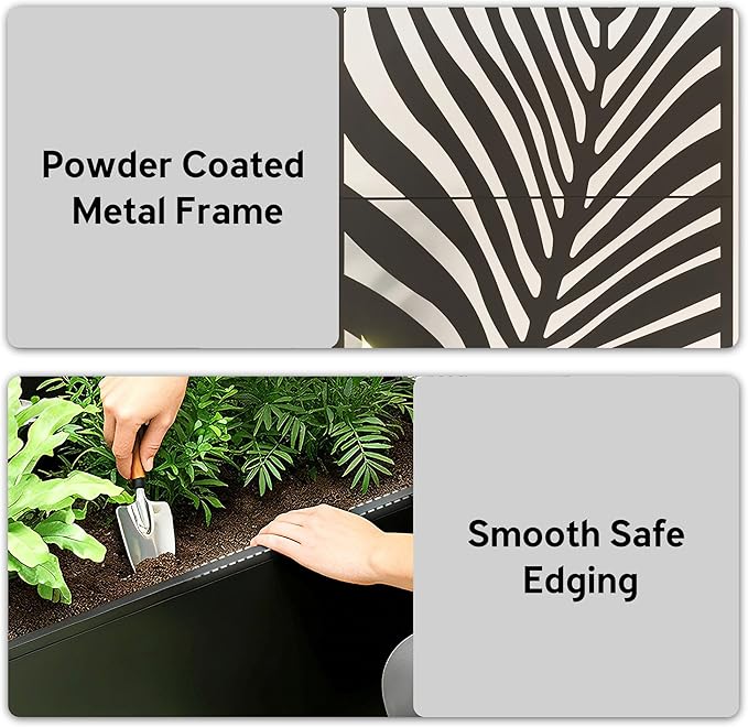 Outsunny Metal Planter Box with Trellis, 71" Tall Raised Garden Bed with Trellis Privacy Screen for Climbing Plants, Large Leaf Cut-Out Privacy Planter for Garden, Patio, Balcony