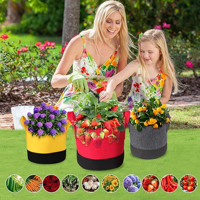 Grow Bags 10 Gallon,6 Pack Fabric Plant Pots with Handles Planter Bag for Outdoor Garden Planting Vegetables Flowers Fruit