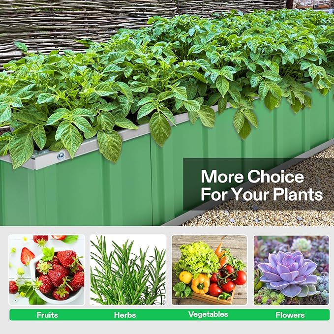 VIVOSUN 3-Tier Metal Raised Garden Bed, 46" x 46" x 24" Galvanized Steel Metal Outdoor Planter Box with Gloves and Scissors to Grow Flowers, Vegetables and Herbs for Outdoor Gardening, Green