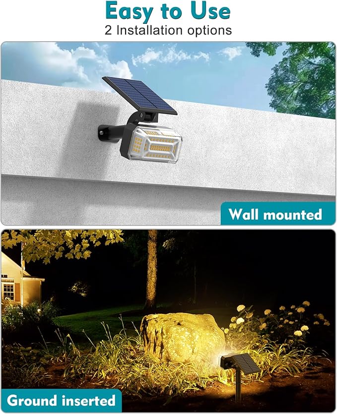 102 LEDs Solar Spot Lights Outdoor Waterproof IP65, [ 4 Modes/8 Pack] Solar Spotlights, Adjustable Light & Panel Landscape Flood Powered Lights for Yard Garden Pathway Wall Tree(Warm White)