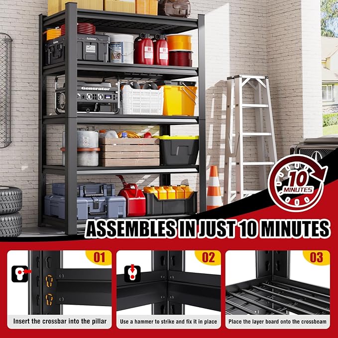 Set of 4 Garage Shelving-3000 lbs 5 Tier Storage Shelves,Adjustable Heavy Duty Metal Shelving Unit and Storage Large Wire Rack,Utility Steel Shelf for Warehouse Industrial Pantry Basement -78"x46"x20"
