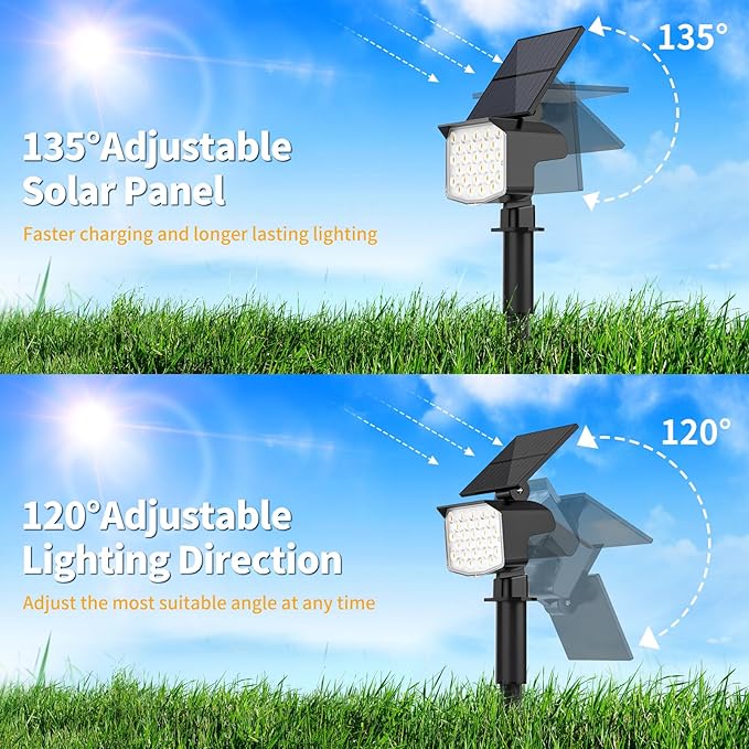 Solar Spot Lights Outdoor Waterproof Adjustable Solar Powered Landscape Lights for Yard 3 Long Time Lighting Modes Spotlights for Pathway Garden Outside Wall Pool Porch- 10 Pack, Warm White