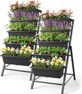 Homdox 2 Pack Vertical Garden Bed, 5 Tiers Vertical Raised Garden Planter, 23 * 26 * 45Inch Outdoor Garden Raised Bed with 4 Hooks, Vegetable Flower Planter Raised Stand for Garden Patio Yard, Black