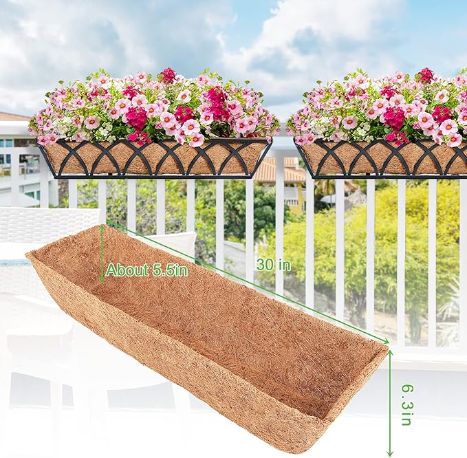 Y&M 30" Coco Liner for Window Box Deck Basket Planter Trough Coconut Fiber Liners 2pcs Trough Coco Liner Pre-Formed Replacement