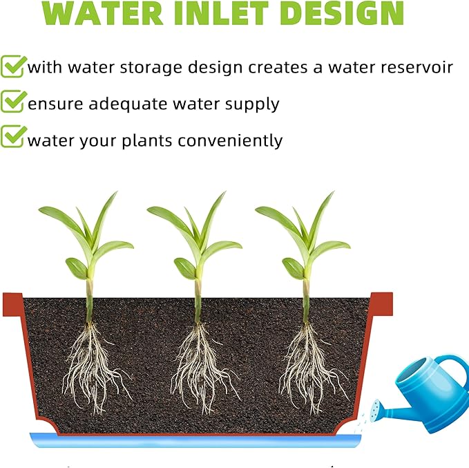 Window Box Planter, 7 Pack Plastic Vegetable Flower Planters Boxes 17 Inches Rectangular Flower Pots with Saucers for Indoor Outdoor Garden, Patio, Home Decor