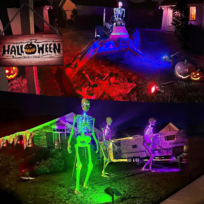 JSOT 4 Pack Halloween Solar Spot Lights Outdoor- RGB Solar Lights Outdoor Waterproof Color Changing Spotlights Christmas Decor, Outside Landscape Lighting for Yard Driveway Tree