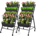 SEJOV 2 Pack Vertical Raised Garden Bed, 5-Tier Vertical Garden Planter with Drainage System, Larger Elevated Planter Box for Herbs Vegetables Flowers Indoor Outdoor (Black with Lockable Wheels